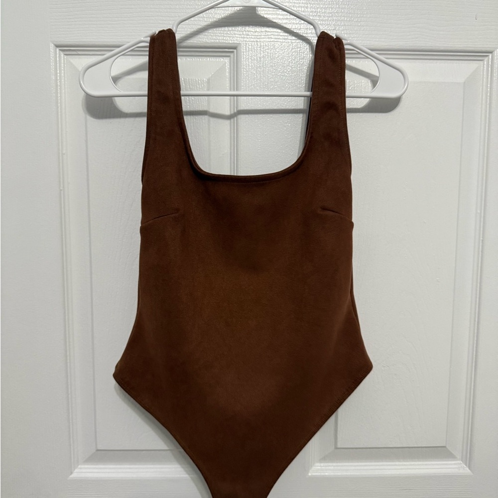 Brown Suede Body Suit Shirt